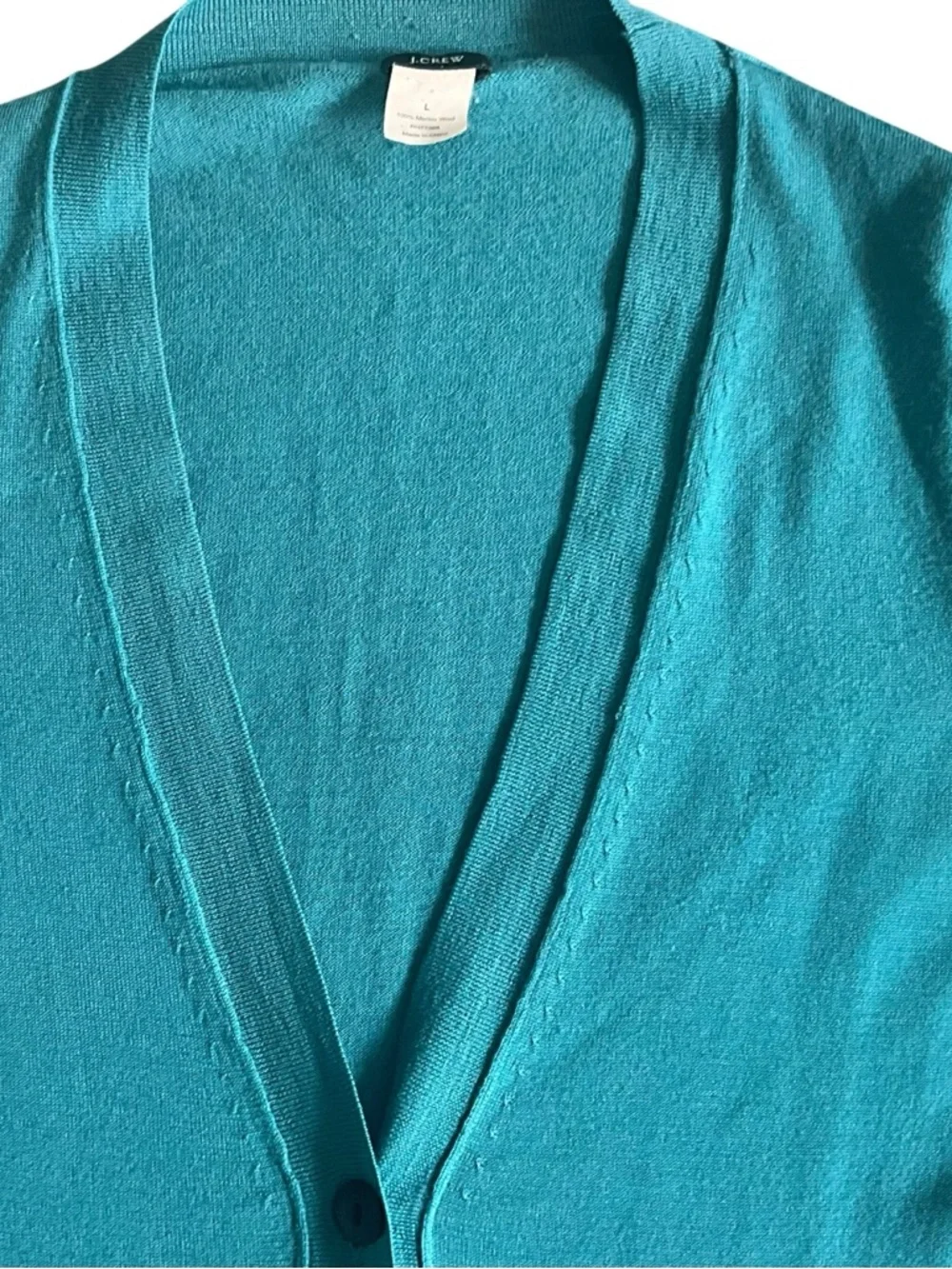 J. Crew VNTG 100% Merino Wool 2010 Teal V-Neck Button Cardigan Sweater